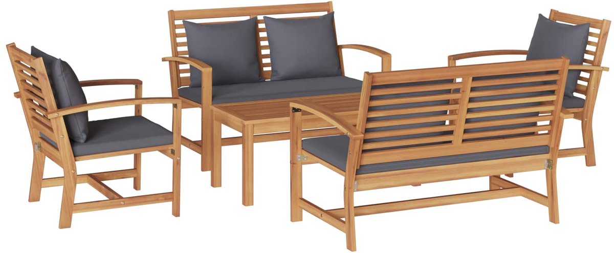 vidaXL - Tuinbank - Set - 5 - pcs - Naturel - Massief - Teakhout