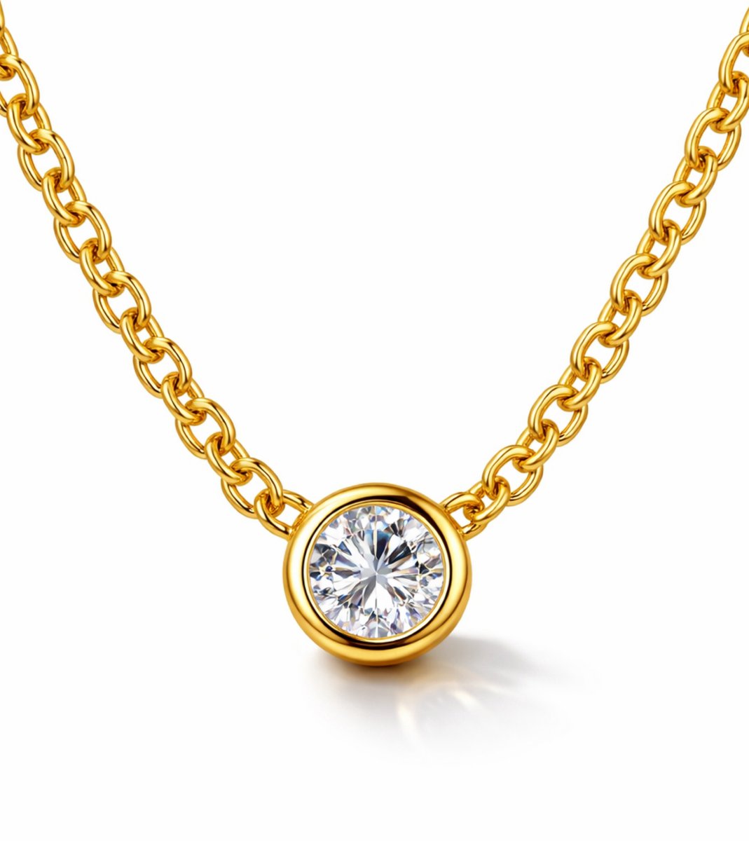 Lundholm Luxe Ketting Dames Goudkleurig Waterproof – Premium Stainless Steel Jewellery – Goud Verguld –Met Zirkonia Hanger – 45 cm – Scandinavisch Design My Anah Serie – Cadeau voor Vrouw