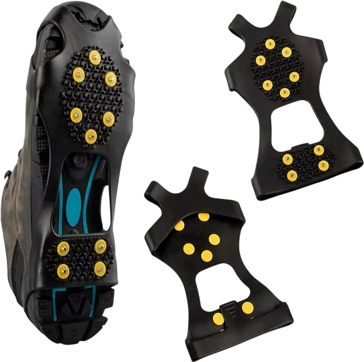 2 Stuks Antislip voor Schoenen – Sneeuw- en IJsgrips met Stalen Noppen Schoenspikes Antislip Schoenbeschermers voor Winterwandelen & Hiken Zwart