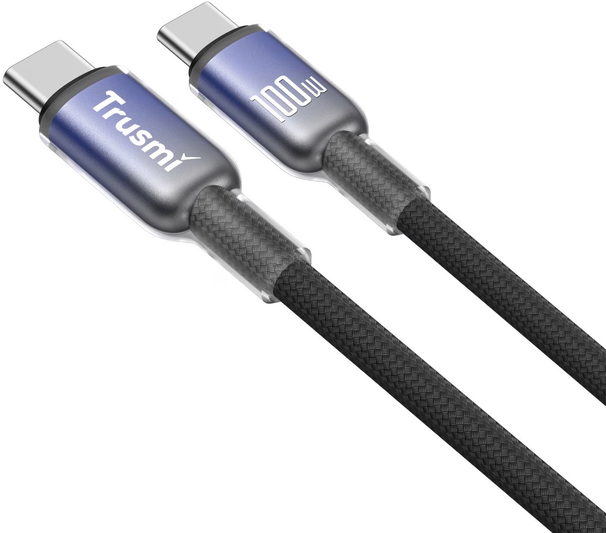 Trusmi CA43-12- USB-C naar USB-C gevlochten 1 Meter Kabel - 100W supersnel opladen - Transmissie snelheid 480 Mbps