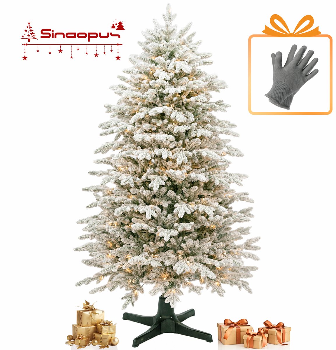 Sinaopus Kunstkerstboom - Met Elektrische Rotatie – 698 Takken – 220 LED Verlichting (330LED’s, 8 lichtmodi) – Stevig en milieuvriendelijk PVC&PE – Luxe Draaistandaard 185 cm