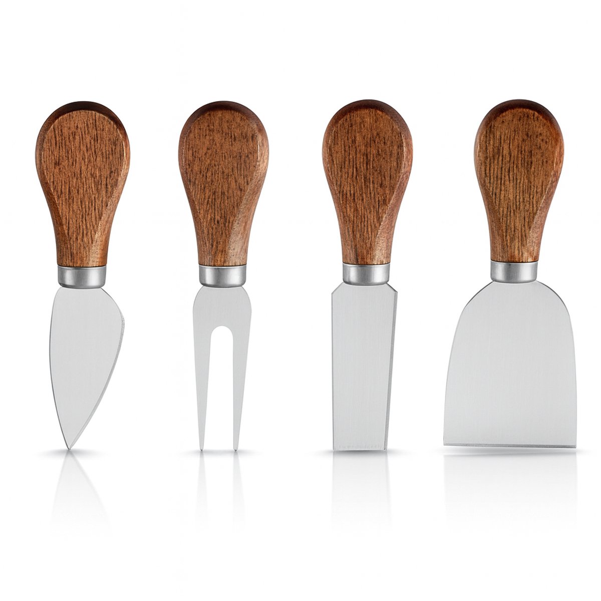 Waterval® Luxe Kaasmessenset - 4-delig - Kaasmesjes - Kaasmessen Zilver-Hout RVS - Giftbox