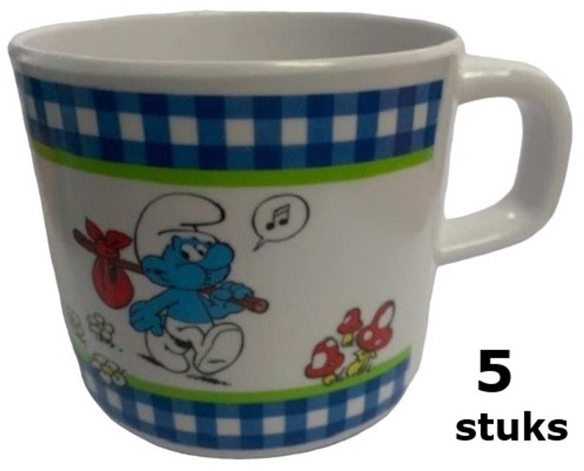 5 koffiemokken plastic - klein - 7 cm hoog - de smurfen