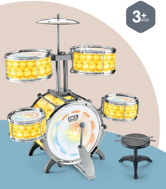 Ensemble de Batterie pour Enfants, Ensemble de Batterie Jazz Facile à Assembler pour Tout-Petits avec Baguettes Kit de Batterie Débutant pour Garçons