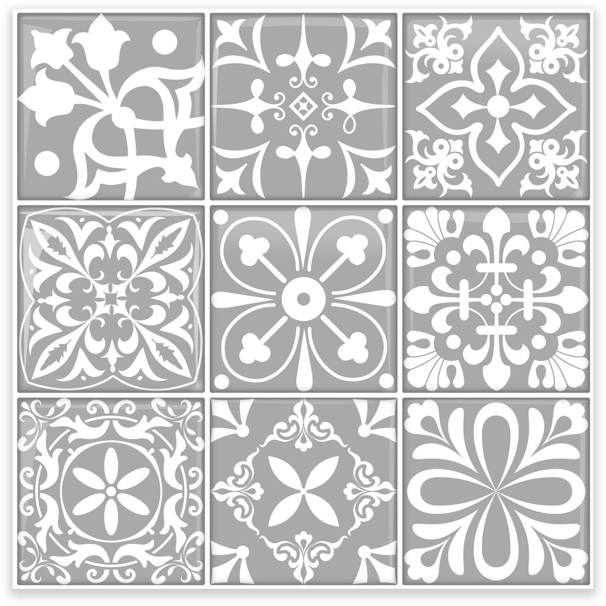 24Supply Plaktegels - 10 Stuks - Glans - Patchwork - Grijs - 25.4x25.4cm