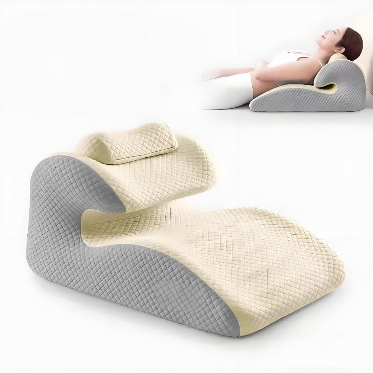 KZQ Wigvormig kussen voor volwassenen, heupkussen voor koppels, intiem kussen van traagschuim – geschikt voor koppels en zwangere vrouwen, voor extra comfort. Verkrijgbaar in twee stoffen (beige-2).