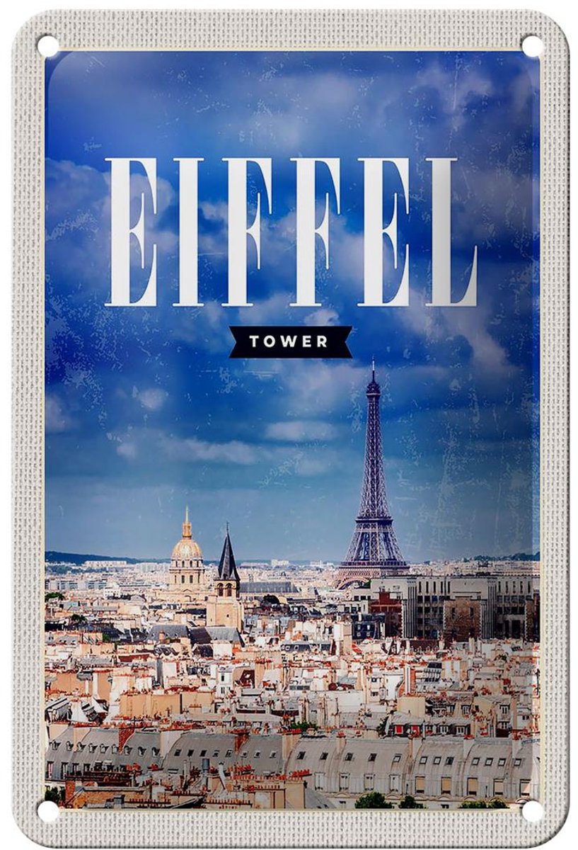 Blechschild Reise 12x18cm Eiffel tower Panorama Bild Retro Schild