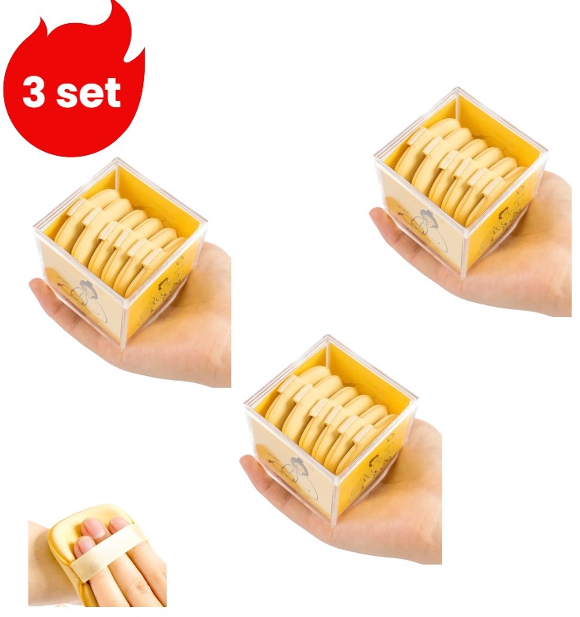 3-Set - Ultrazachte kussenpuff - Foundation make-up tools - Puffs * 18 - Geel