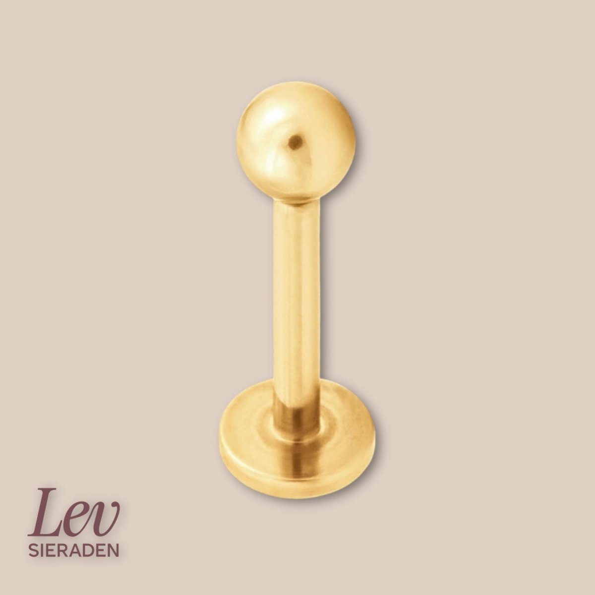 Lev Sieraden - Titanium labret 1.2mm - 10mm bar - Externally threated - Gold - Piercing - labret piercing - neuspiercing staafje - tragus piercing - Goud - Oorpiercing