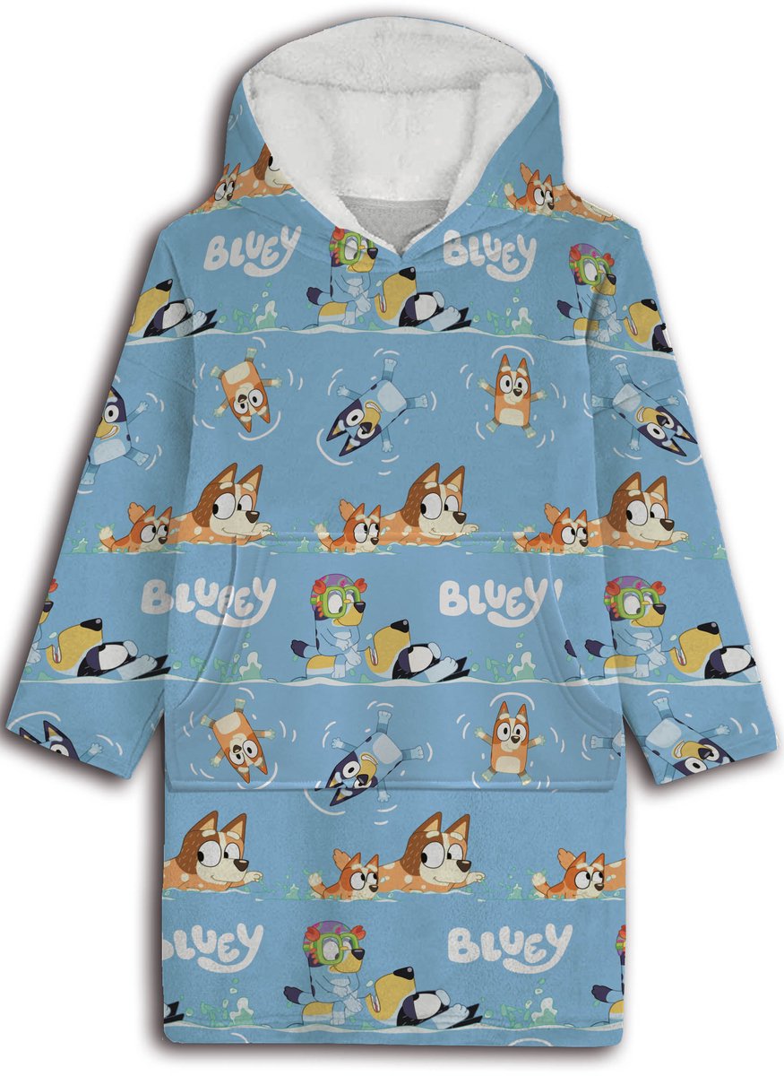 Bluey Plaid Sweatshirt, kindermaat, oversized poncho met lange mouwen van zacht flanel met sherpavoering en capuchon. One Size Fits All (kinderen)
