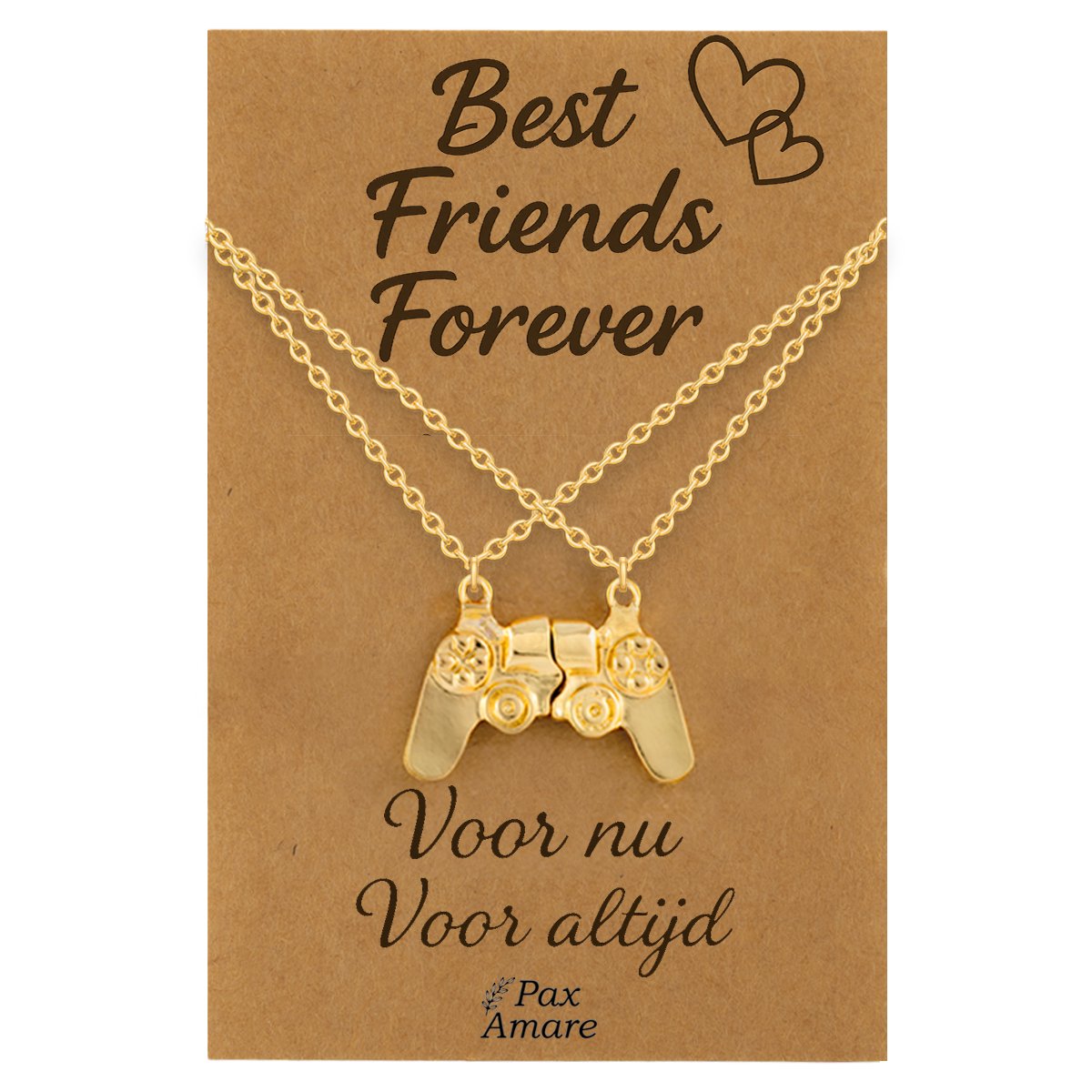 BFF Ketting voor 2 'Best Friends Forever' - Controller - Vriendschapsketting op Cadeau Kaartje - 45cm + 5cm verstelbaar - Goudkleurig - Best Friends Hanger - Pax Amare