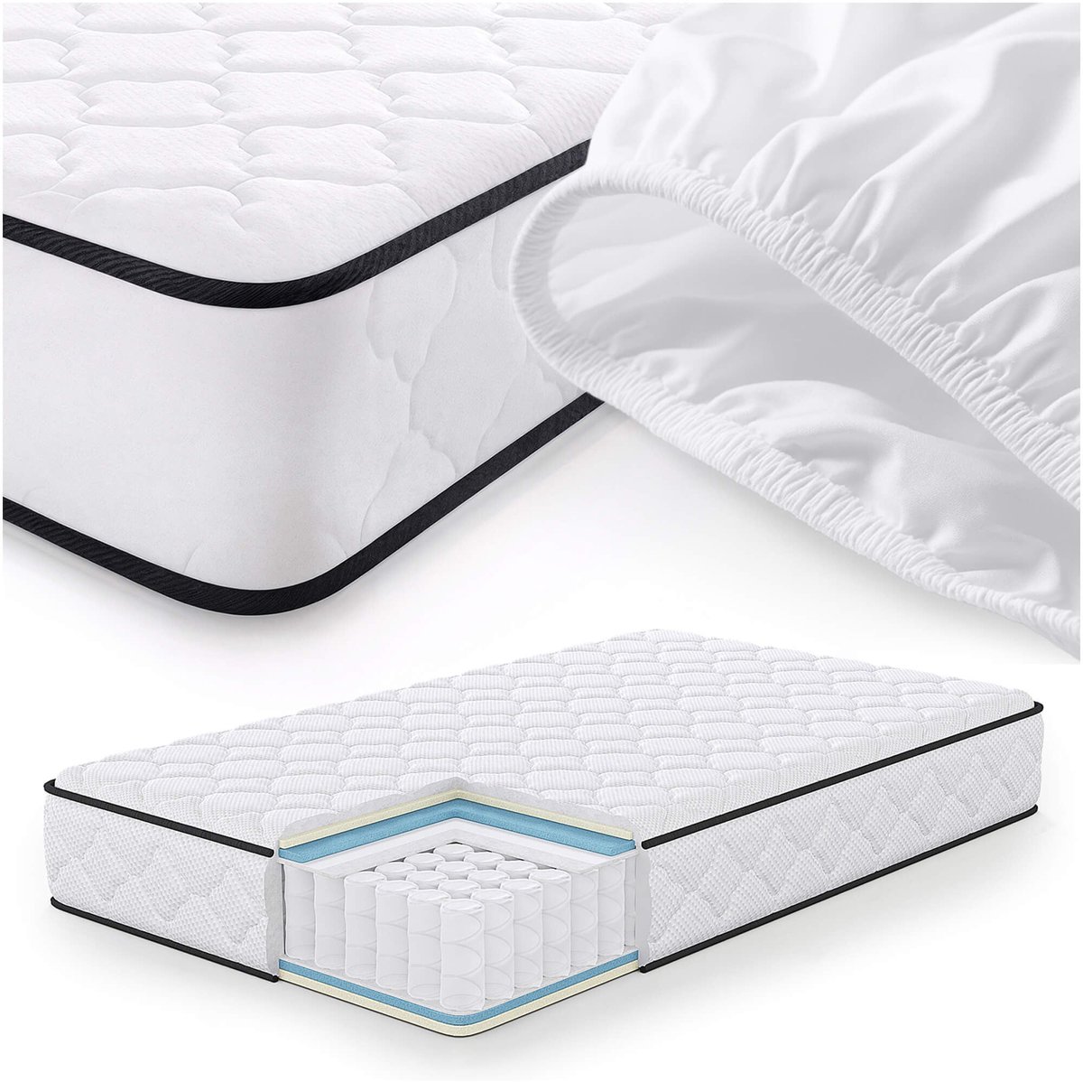 Akord Springs Matras met Beschermer 120x200 cm / Spring Pocketveringmatras / Binnenveringsmatras / Pocketvering met 7 Comfortzones / Afneembare waterdichte tijk / H3 Hardheid Wit