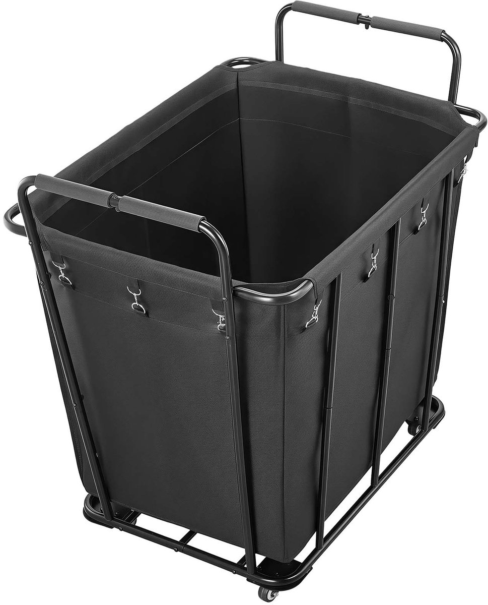 Rollende Gereedschapswagen met Waterdichte Voering En Zwenkwielen, Draagvermogen 118 Kg, Duurzame Boodschappenmand voor Wasgoed, Boodschappen, Kamperen En Reizen, Zwart
