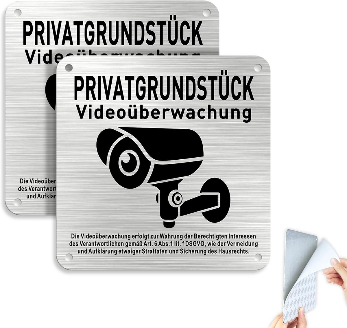 Schild voor videobewaking zonder merknaam, zelfklevend 12x12 cm aluminium bord voor beveiliging