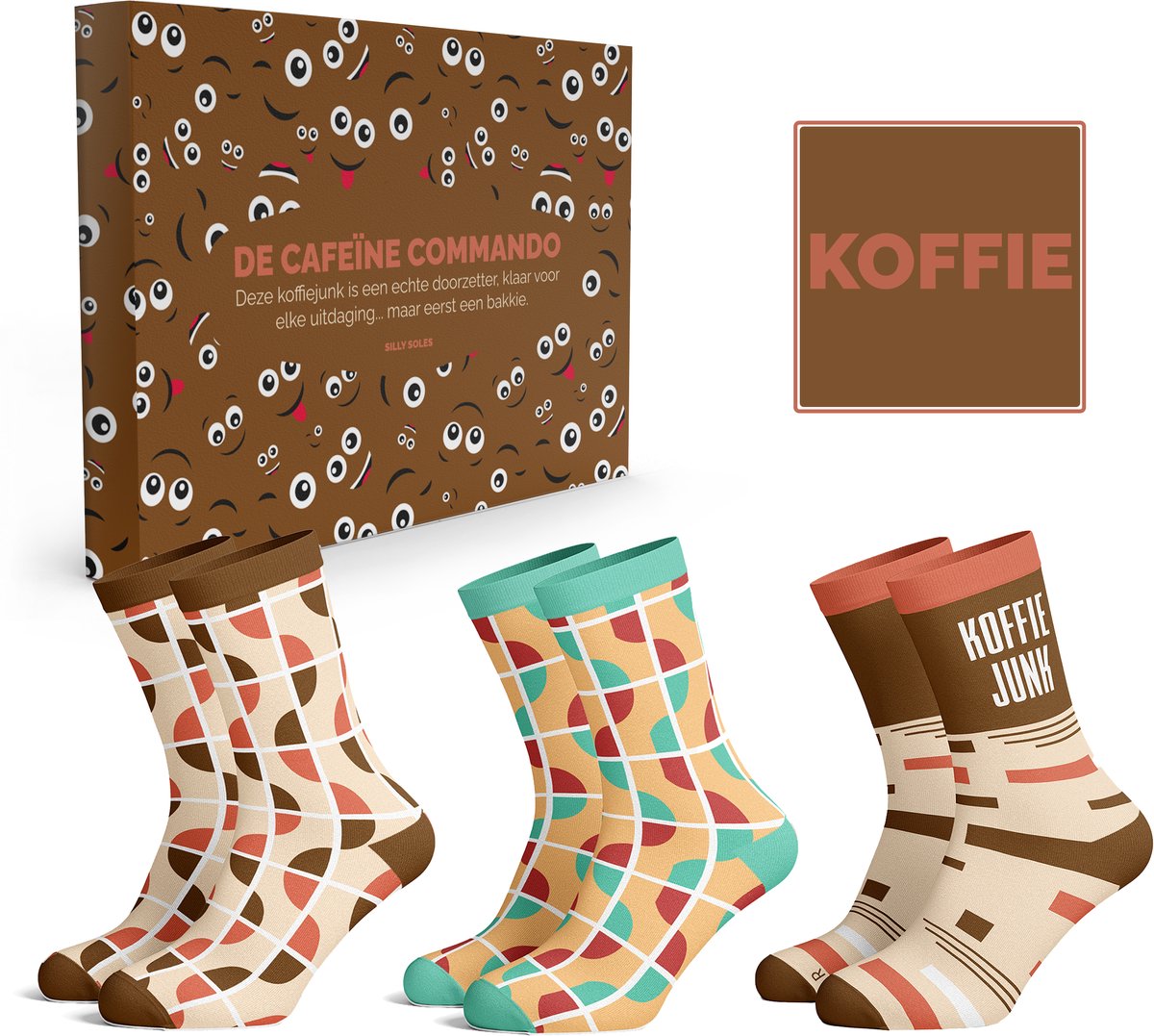 Silly Soles® Grappige Sokken Cadeaupakket Koffie - One Size Sokken met Tekst - Grappige Cadeaus Huissokken Dames Heren - Verjaardag Cadeau Vrouw Man - Geschenkset Moeder, Mama, Papa, Vader, Vriendin, Zus, Oma, Opa - Cadeautje hem haar
