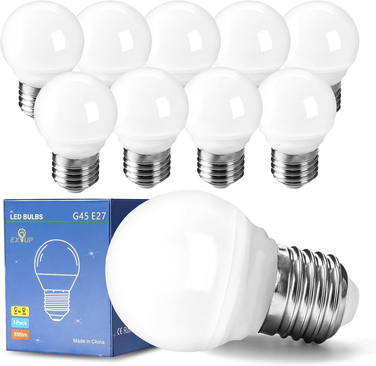 LED-lamp E27 G45 6W Koud Wit Licht - Energiebesparende Verlichting Set van 10