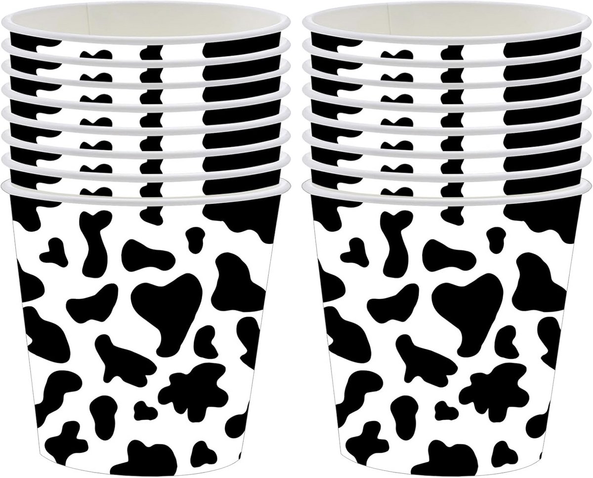 16 Stuks Koe Print Papieren Cups voor Feestjes en Verjaardagen - Dierenprint Bekers voor Kinderen