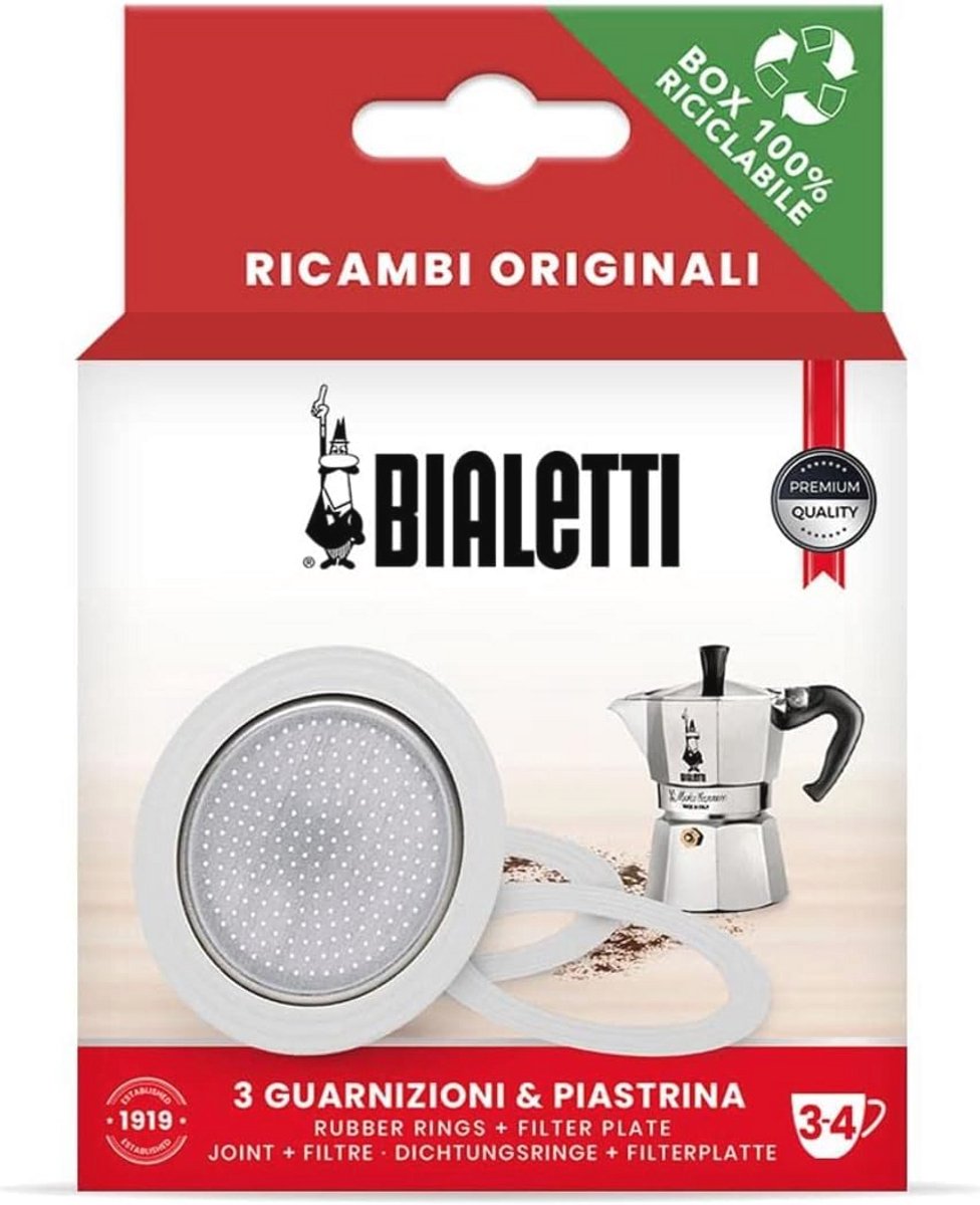 Gasketset voor Moka Koffiezetter, Inclusief 3 O-ringen en 1 Plaat, Geschikt voor 3/4 Koppies
