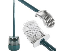 WC borstel met Houder - Set van 2 - Siliconen toiletborstel - Vrijstaand - Roestvrij - Wit