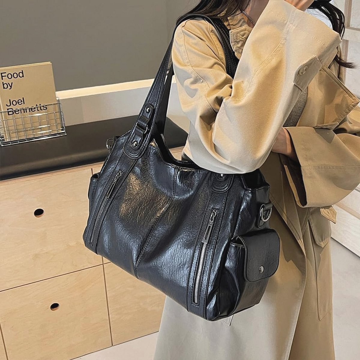 Vintage Dames Handtas - Grote Schoudertas voor Stedelijk Gebruik, PU-leer, Perfect voor Reizen