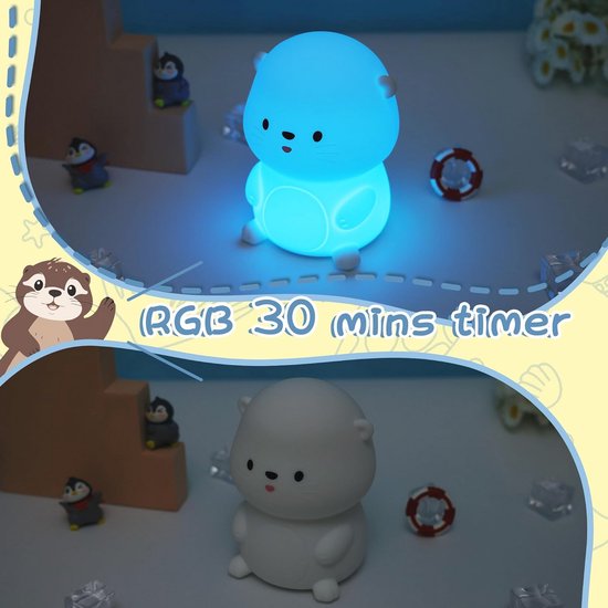 Schattig otter nachtlampje voor kinderen - 8 kleurige LED's, perfect voor babykamer en tienerkamer — afbeelding 2