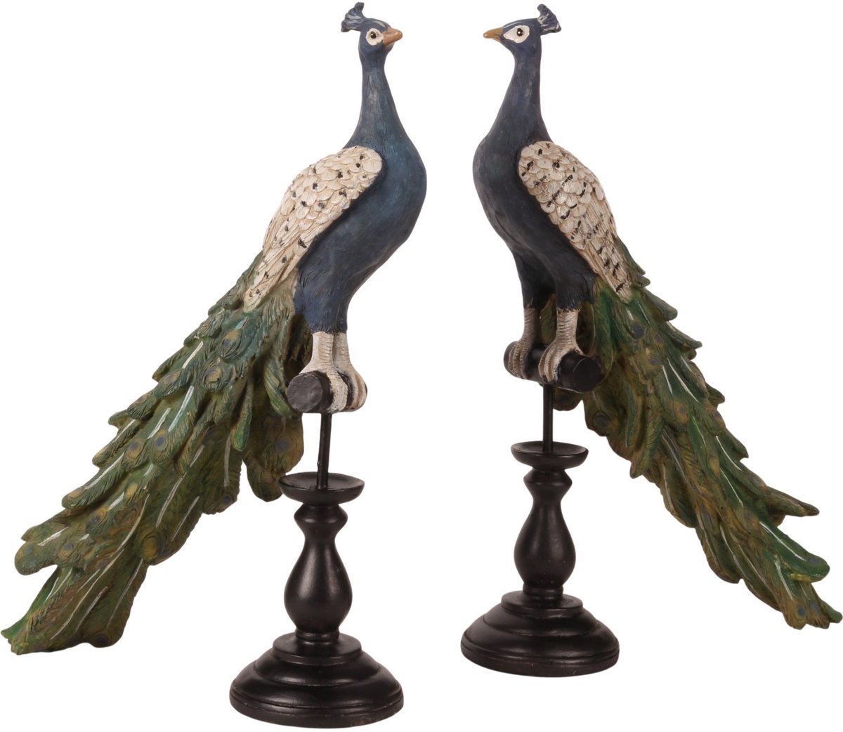 Baroque Decoratief beeld of figuur - Pauw op Voet ASS/2 41 cm - Blauw - Resin - 41x26x11 - Polyresin Other