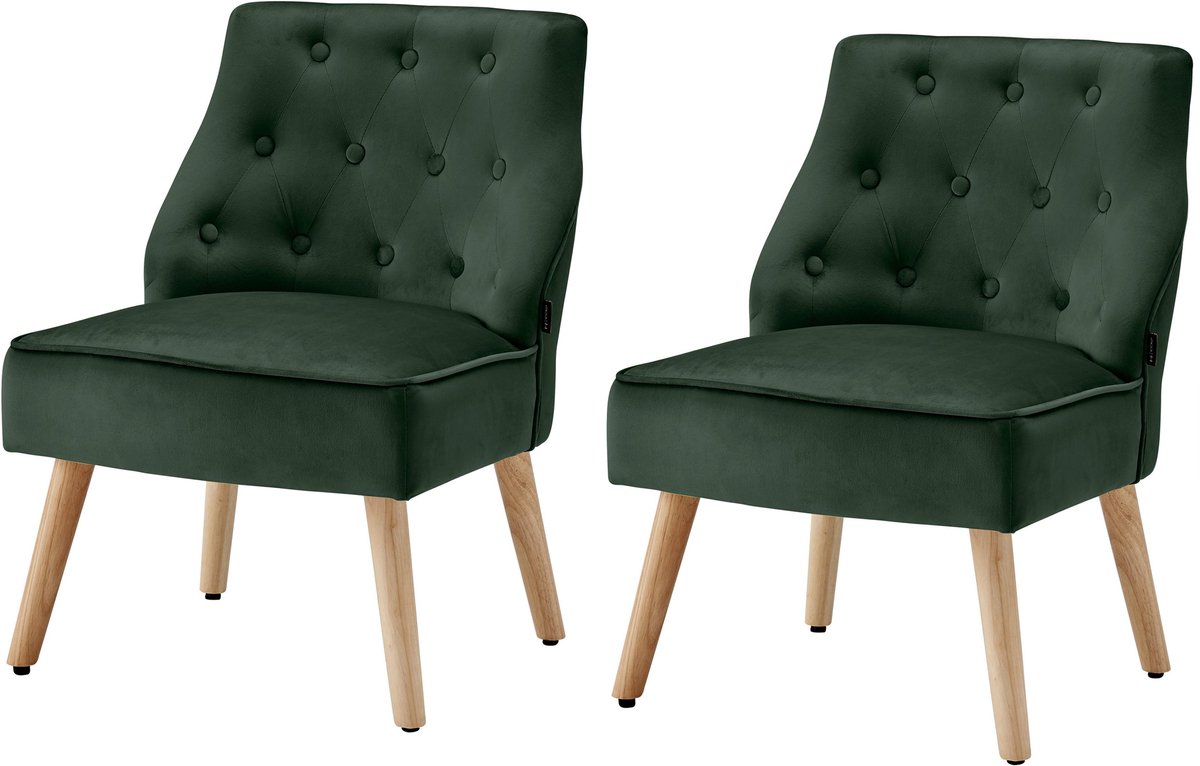 Emery-Loungestoel in fluweel groen Set van 2