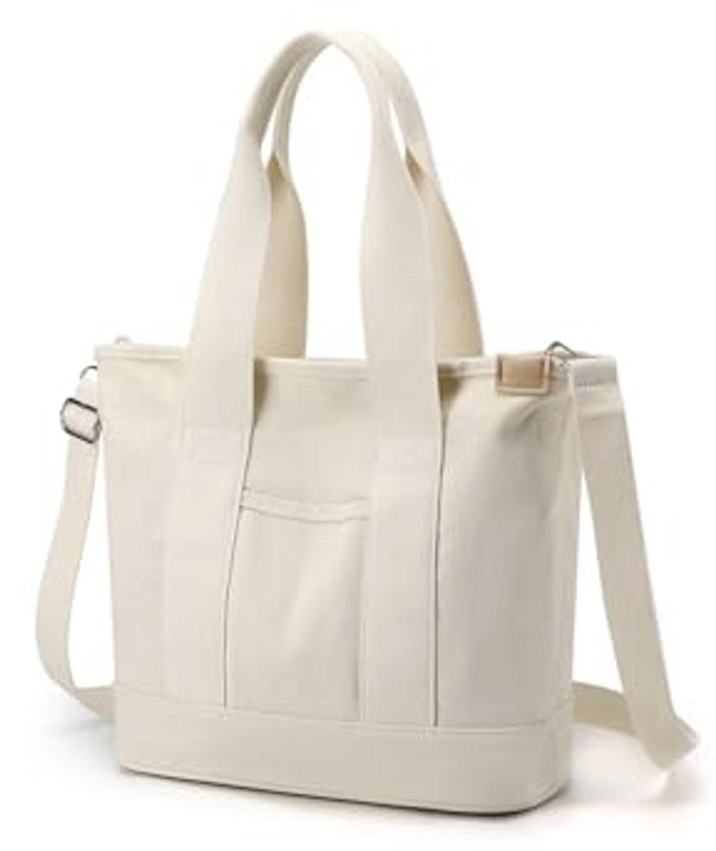 Canvas Crossbody Tas voor Vrouwen - Lichtgewicht Grote Capaciteit Tote Handtas met Meerdere Zakken