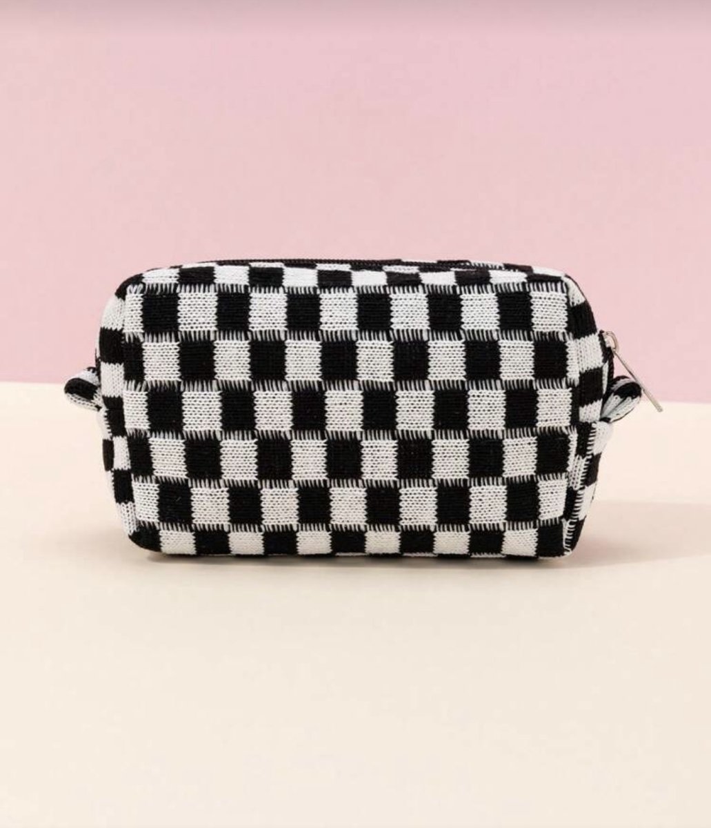 Toilettas - tasje - tasje met rits - make up tasje - zwart met wit geblokt - schoen cadeautje - tas - telefoontasje