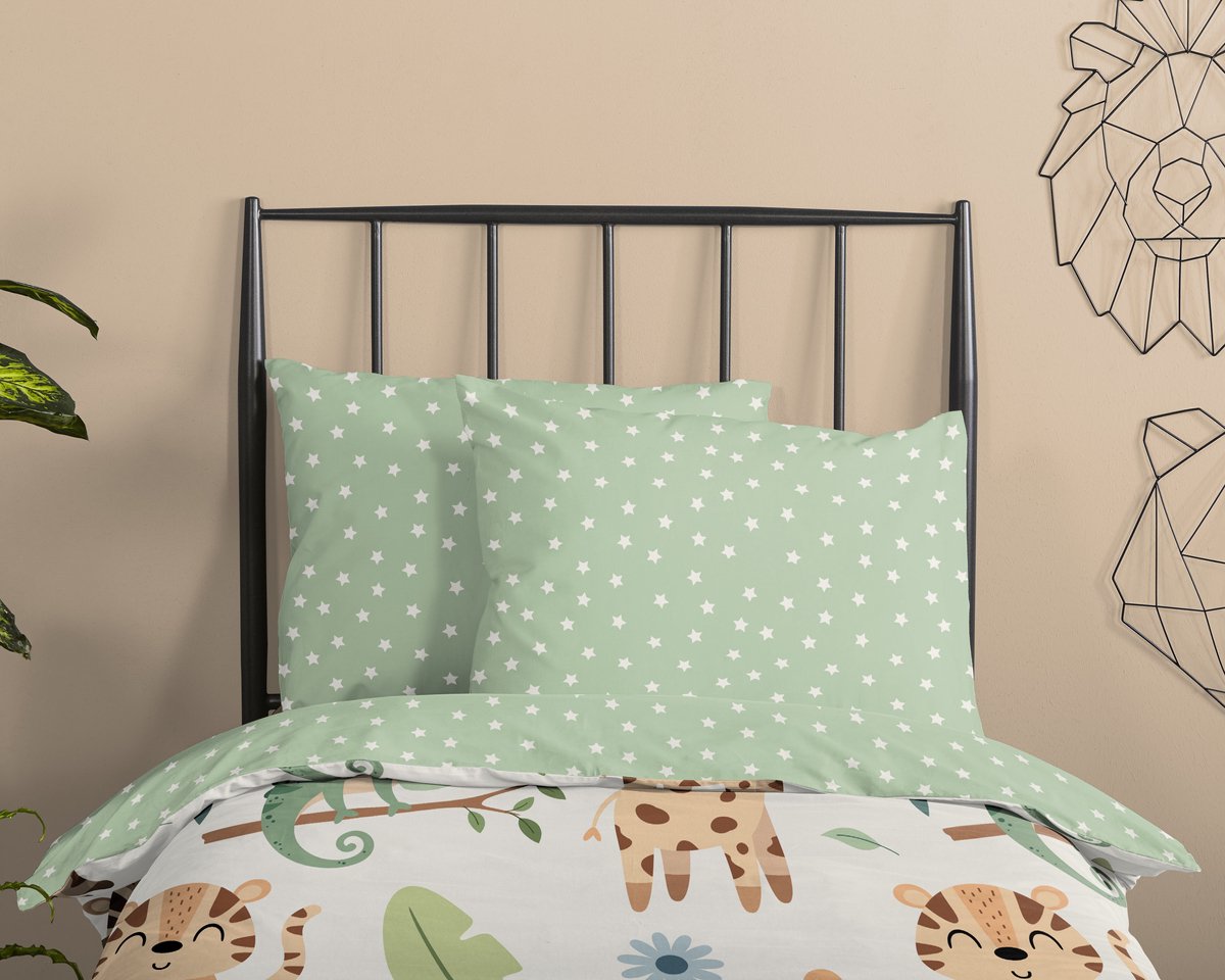 Good Morning dekbedovertrek dieren - Ledikant/ baby 100x135 cm - Groen - 100% Katoen renforce