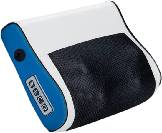 Nek- en Schoudermassageapparaat met Warmte – Shiatsu Massagekussen – 6 Instellingen – Verlichting voor Nek, Rug, Schouders en Benen – Blauw/Wit