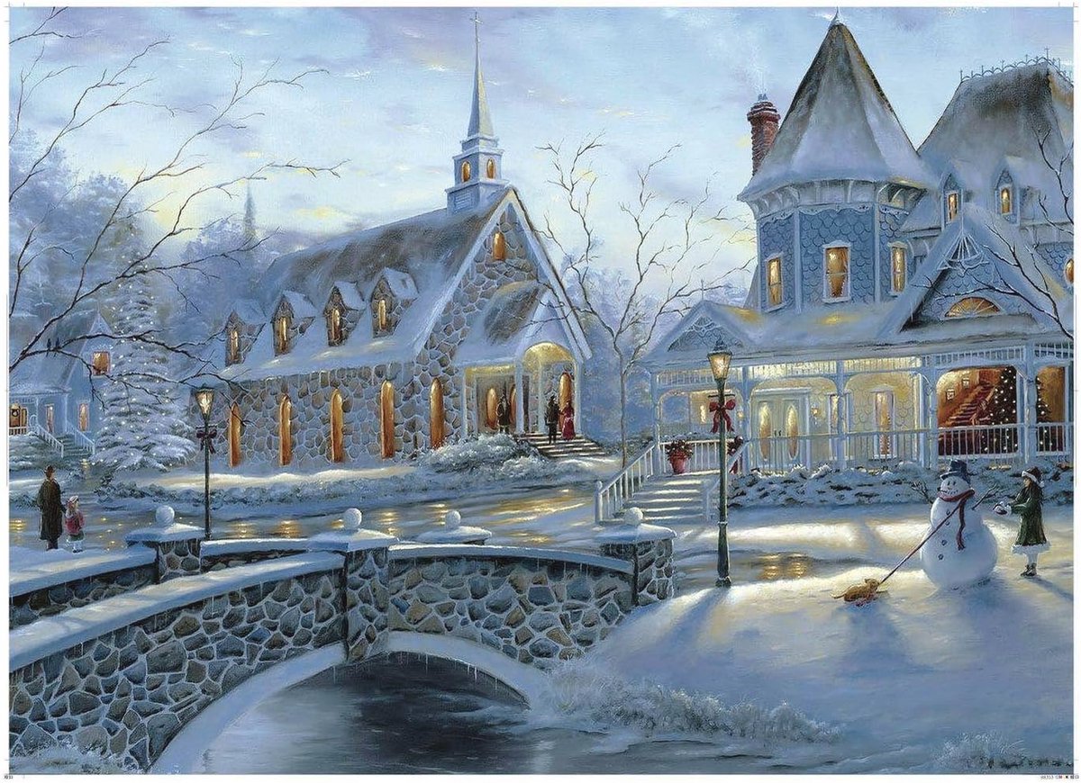 Romantische Sneeuwstad Puzzel van 1000 Stukjes – 70 x 50 cm, Perfect voor Volwassenen