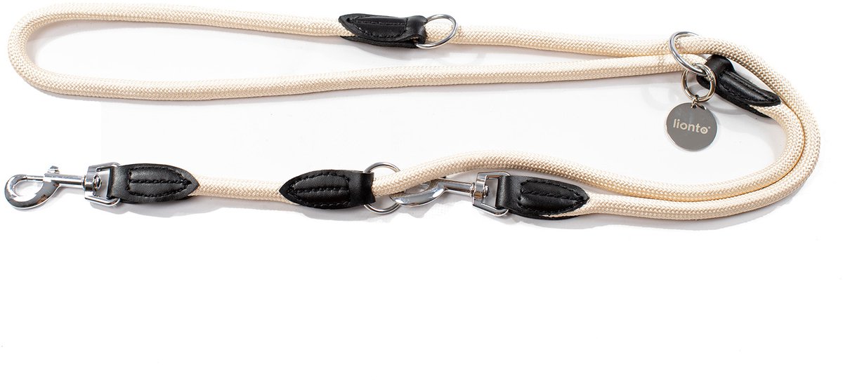 lionto verstelbare hondenriem 200 cm, weerbestendig nylon beige