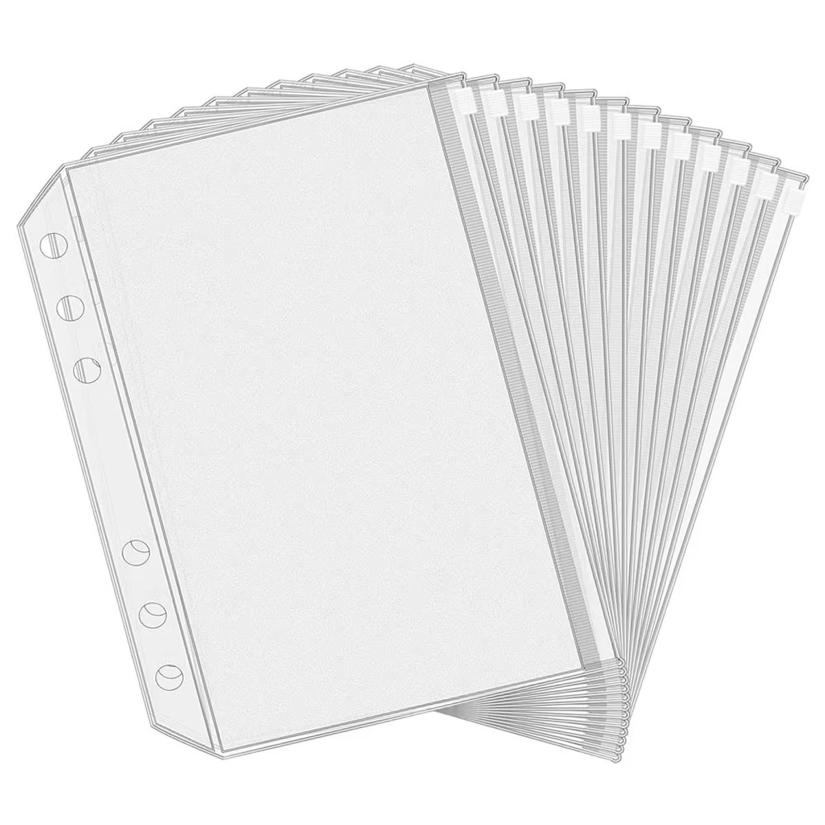 StrongFlow Geldmapjes Set van 12 – Transparante A6 Enveloppen met 6-Rings Gaten – Stevige Budget Mapjes voor Geld en Documenten – Afsluitbare PVC Opbergmapjes 17,5x10,5 cm