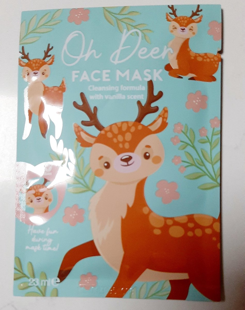 Christmas Face mask - Oh Deer! - tissue gezichtsmasker kerst - print rendier hert - vanille - reinigend