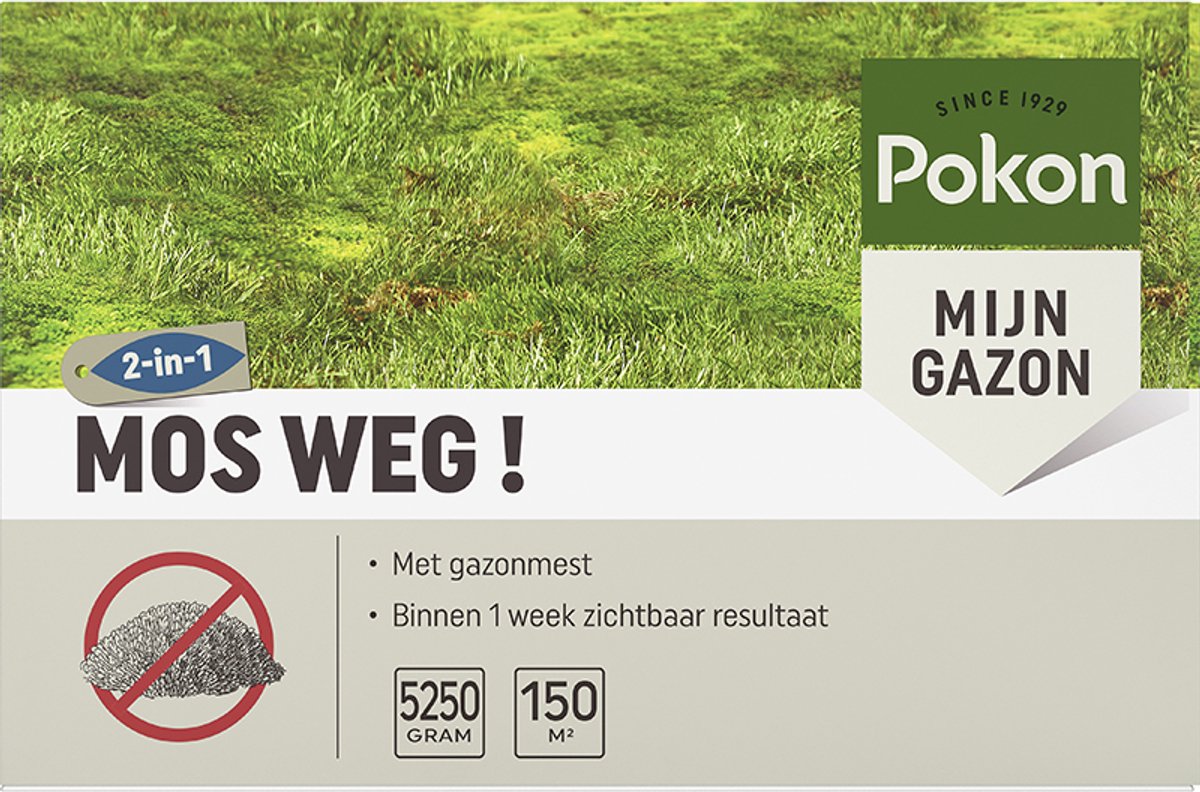 Pokon Mos Weg! - 5,25kg - Onkruidverdelger - Geschikt voor 150m² - Mosbestrijder - Anti mos gazon