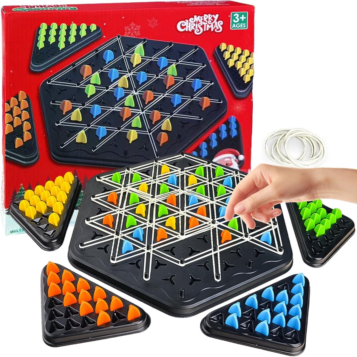 Geometrisch schaakspel, driehoek schaakspel, driehoeksschaakbord, strategie, bordspel, voor volwassenen, jongens en meisjes vanaf 9 jaar, kettingdriehoek elastieken, bordspel Kerstcadeaus Kindercadeaus cadeaus