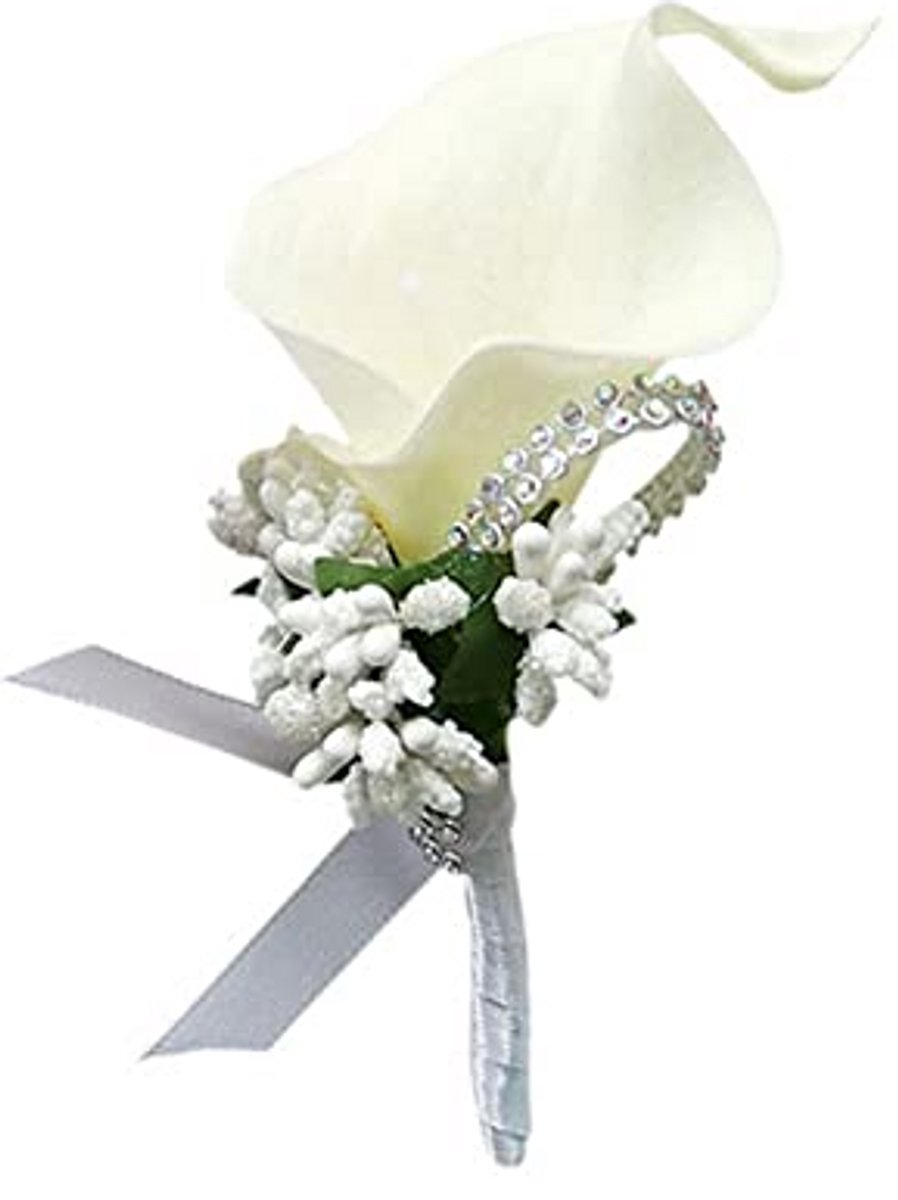 Boutonnière Kunstboeket met Strass Broche - Handgemaakte Reverssbloem voor Bruiloft Accessoires