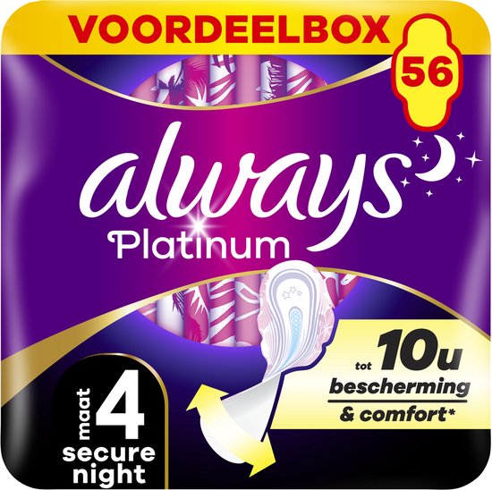 Always Platinum Secure Night - maat 4 - Maandverband Met Vleugels - 56 stuks
