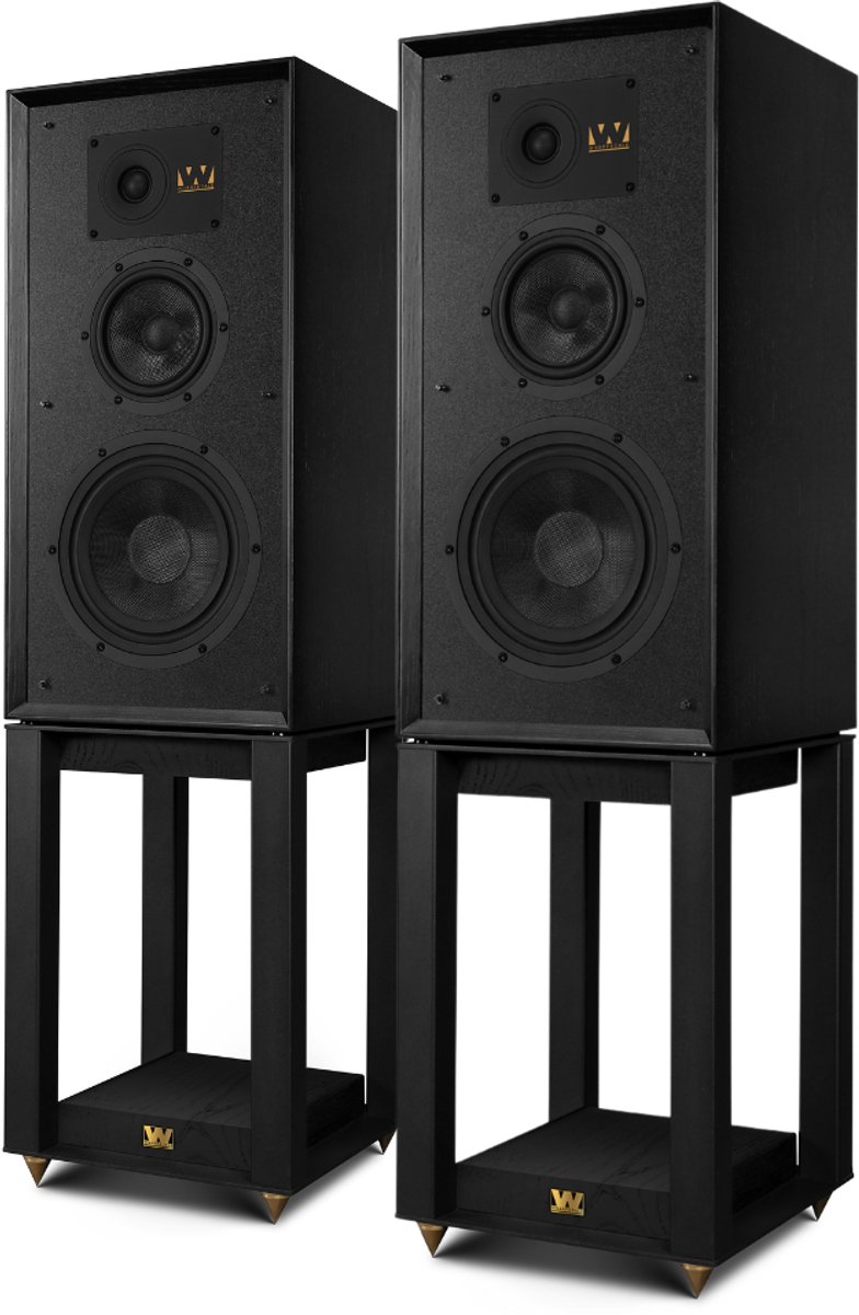 Wharfedale Super Linton Speakers & Super Linton Stands - Bundel - 3-weg, Kevlar Woofer, AMT Tweeter - Rijke Geluidskwaliteit - Iconisch Design – Zwart/ Zwart