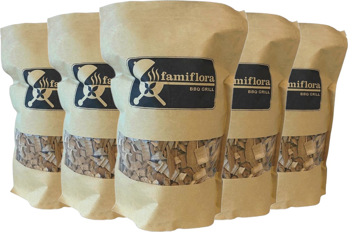 Famiflora BBQ Rooksnippers - Kersenhout - 8500ML (5 stuks á 1700ML) - Ideaal rookhout voor gevogelte, vis, varkensvlees en rundsvlees met een fruitige rooksmaak!