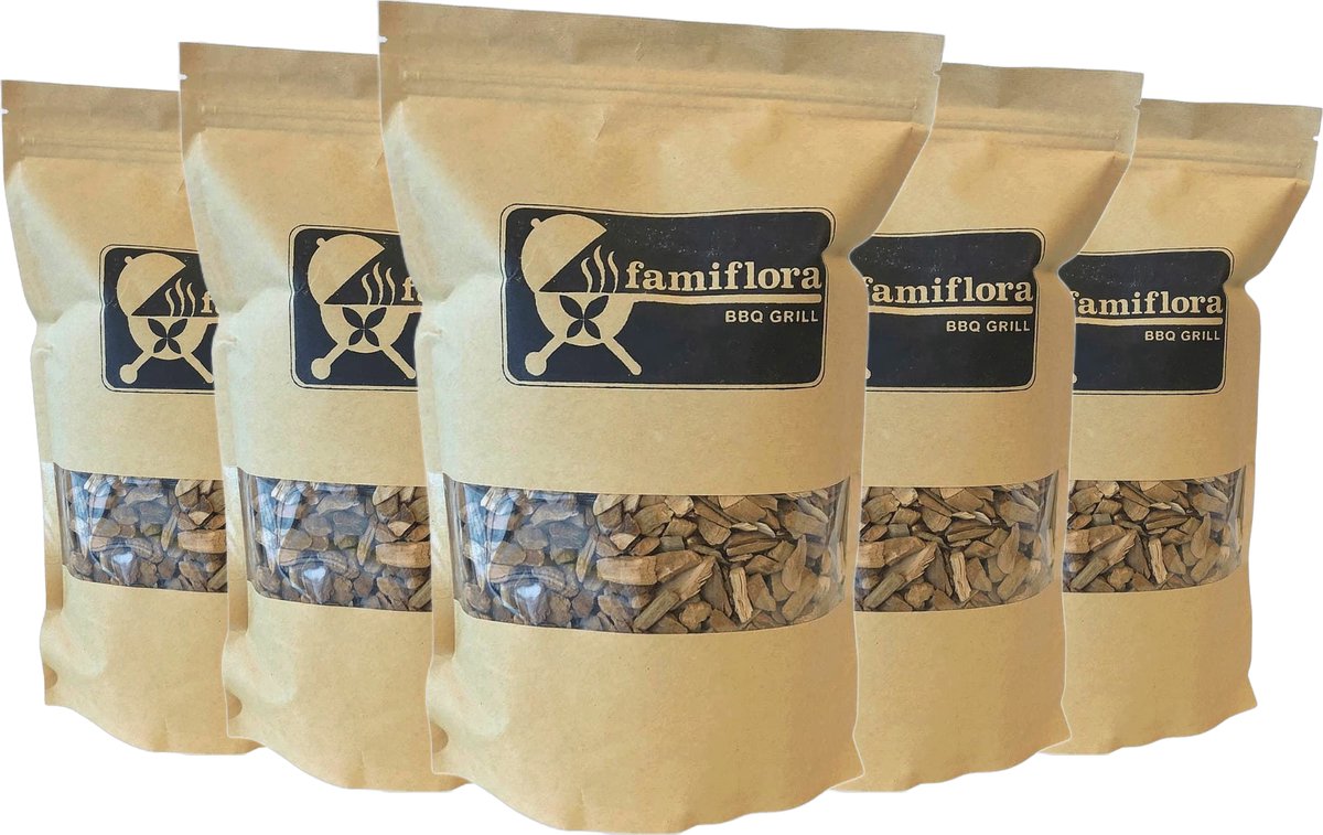 Famiflora BBQ Rooksnippers - Appelhout - 8500ML (5 stuks á 1700ML) - Ideaal rookhout voor gevogelte, vis en varkensvlees met een lichtpittige rooksmaak!