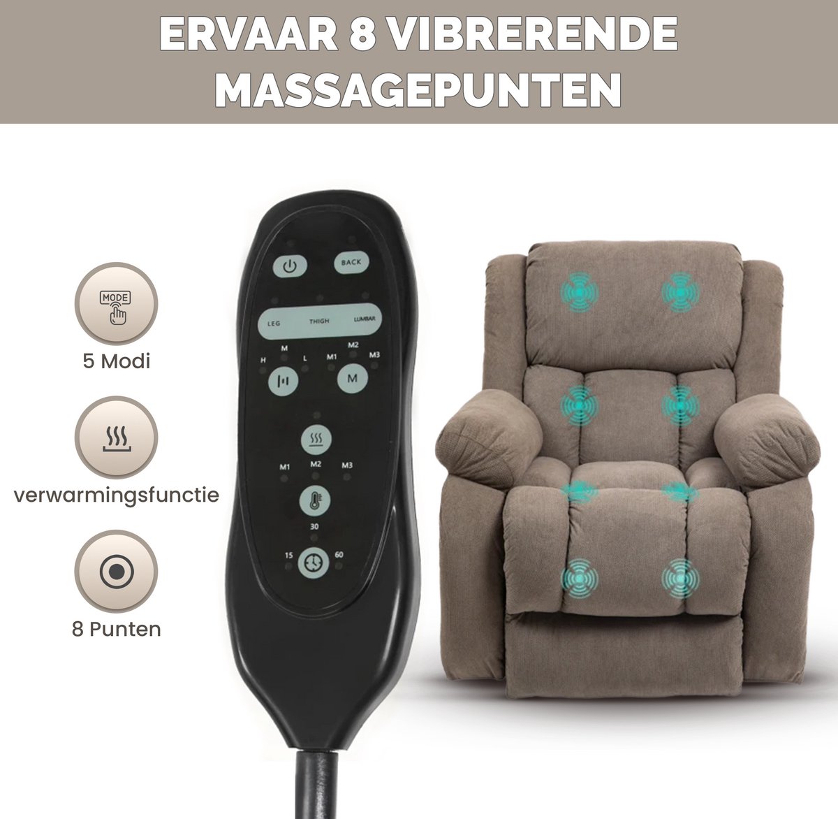 ViaEcom Massagestoel Lichtbruin Elektrisch met Armleuning - afbeelding 3