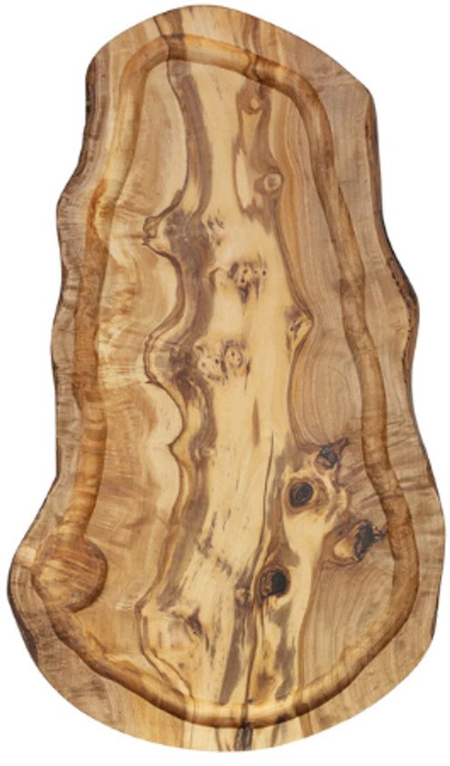 Planche de Service Ovale en Bois d'Olivier avec Gouttière à Jus – 45x20 cm – Planche de Luxe Durable pour Viande, Légumes & Apéritifs