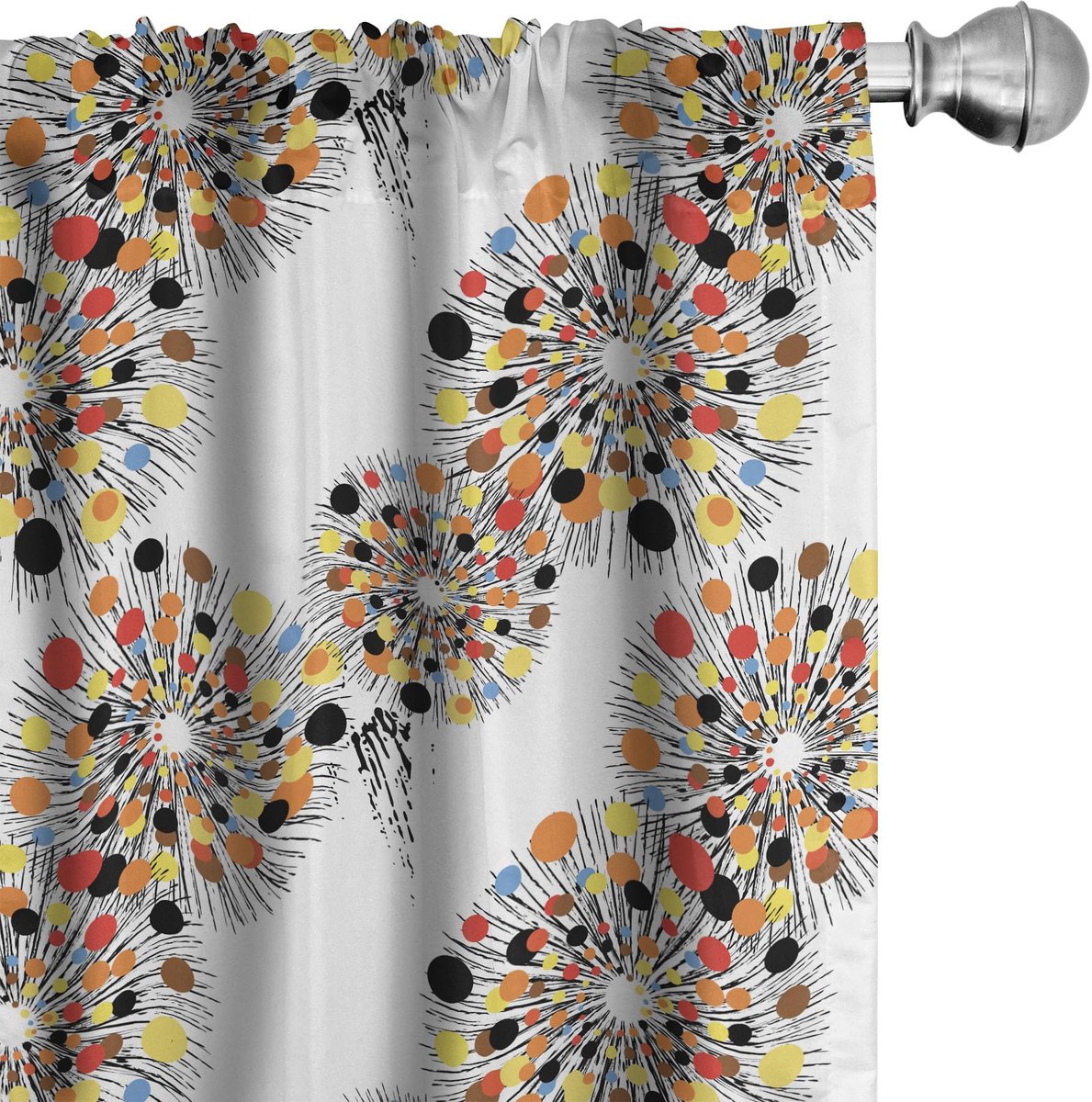 ABAKUHAUS Abstracte geometrie gordijnen – 2x75x175 cm – microvezel wit/multicolor Wit en veelkleurig