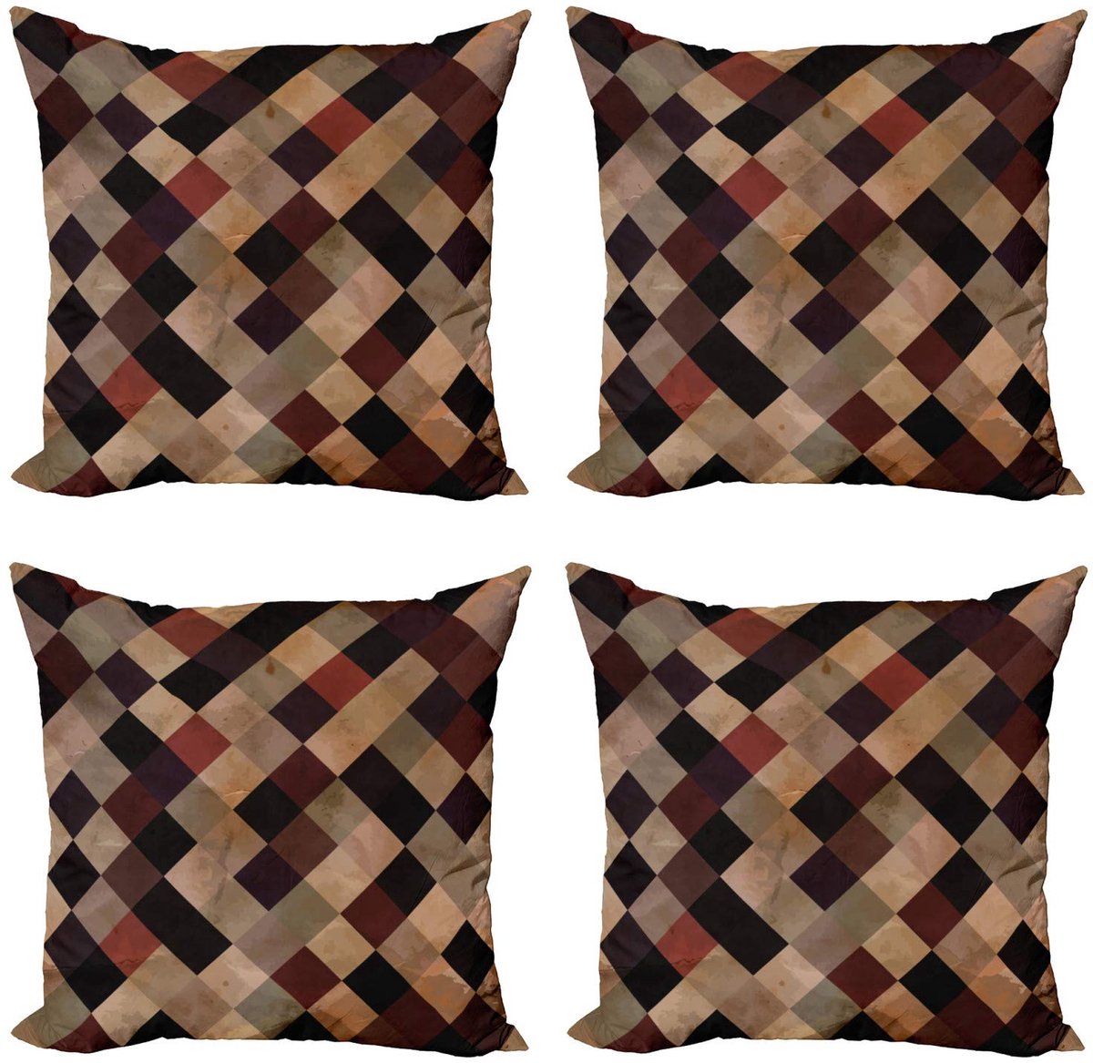 ABAKUHAUS Grunge Kussenhoezen – 4x45x45 cm – Dubbelzijdig Digitaaldruk Bordeauxrood