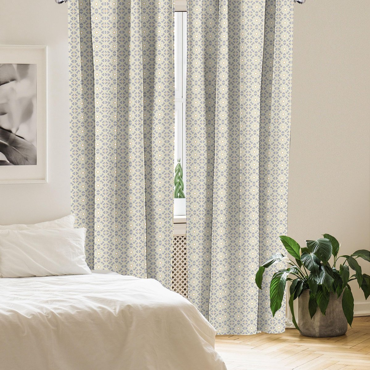 ABAKUHAUS Geometrische gordijnen – 2×75×225 cm – taupe en bleekgeel Taupe Blassgelb