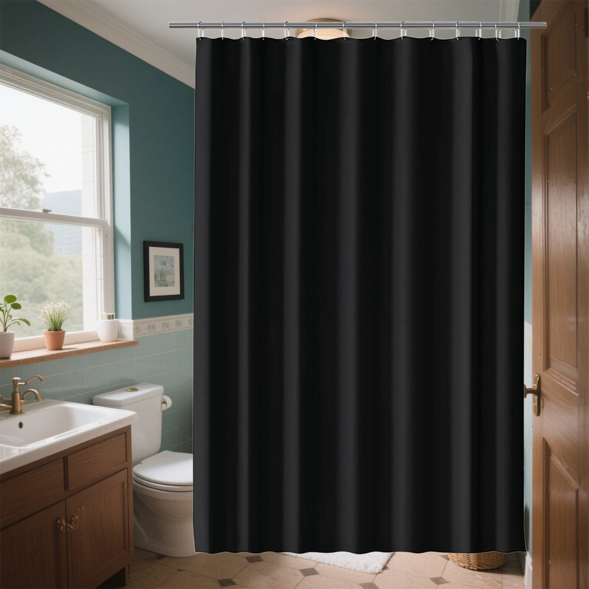 STILVORA Douchegordijnen - Anti-Schimmel Douchegordijn Met Ringen, Waterdicht Badkamergordijn, Wasbaar Douchegordijn, Strak Effen Design, Polyester, Zwart, 180x220 cm