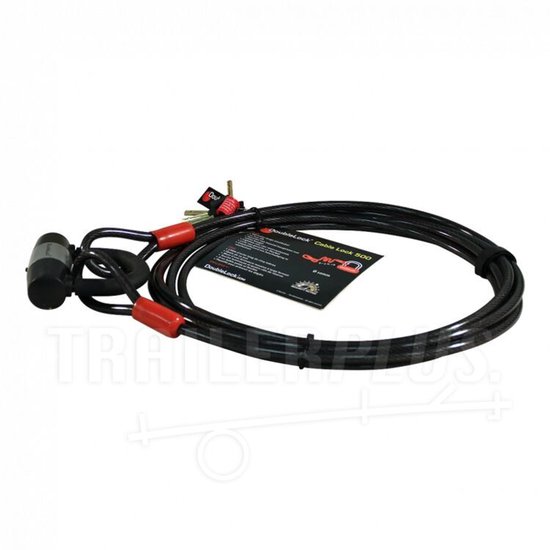 Zwarte 500 cm staalkabel met DoubleLock slot. De kabel is voorzien van rode accenten en twee sleutels.