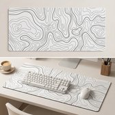 Witte XXL Muismat met Topografisch Design – 90x40 cm – Antislip – Voor Werk & Gaming